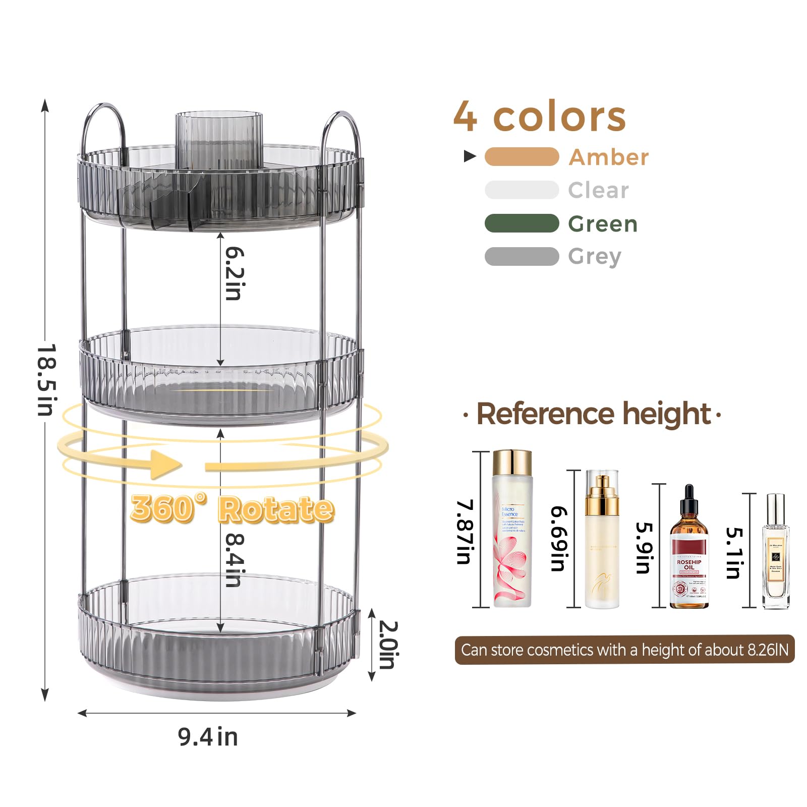 BEFSOP upgraded 3-tier design shown from side view for expanded skincare and perfume storage.