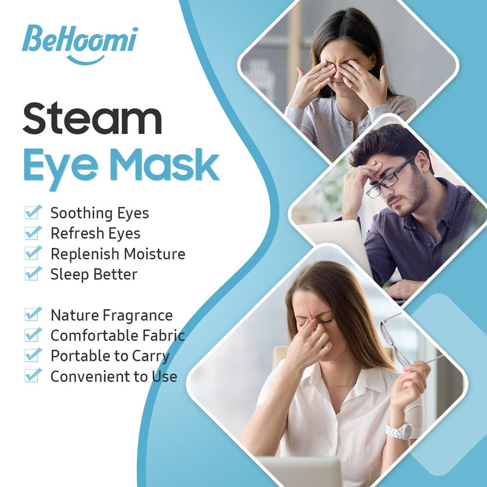 BeHoomi eye mask warms to 104–113 F for comfortable warmth.