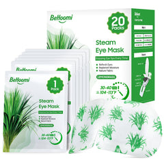 BeHoomi Lemongrass steam eye mask packaging evokes spa-like relaxation.