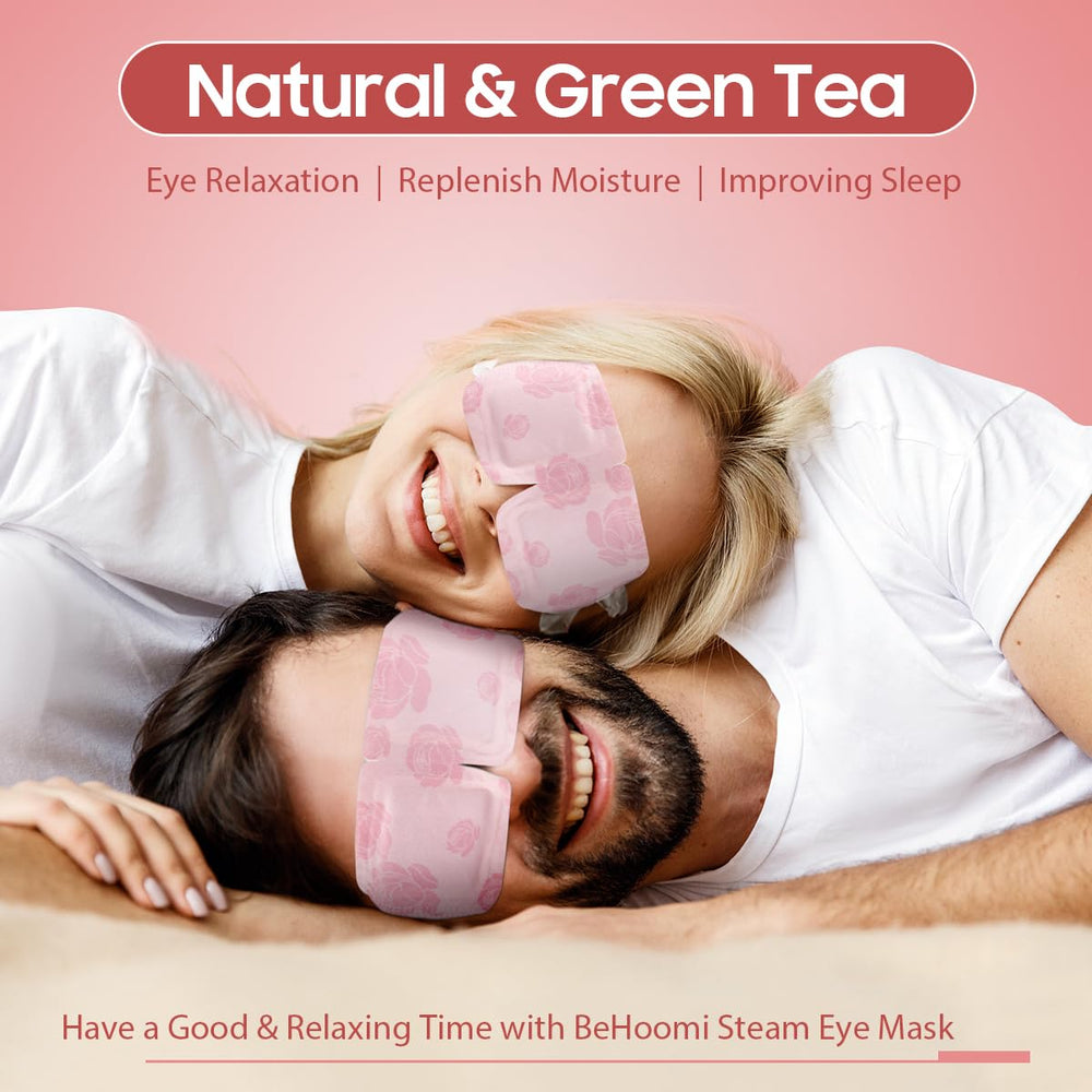 BeHoomi Rose eye mask on ear-hooks demonstrates comfortable fit for any face shape.