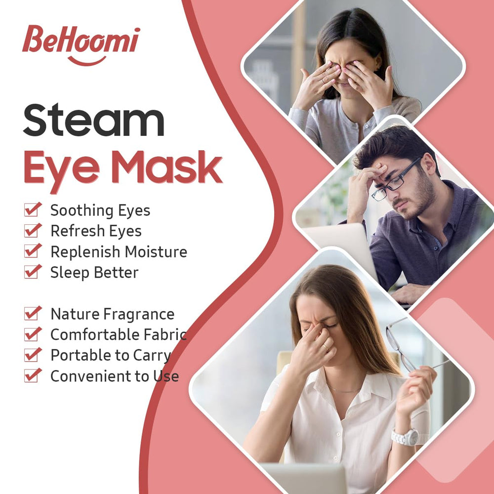 BeHoomi Rose eye mask relaxation scene highlights sensory warmth during a power nap.