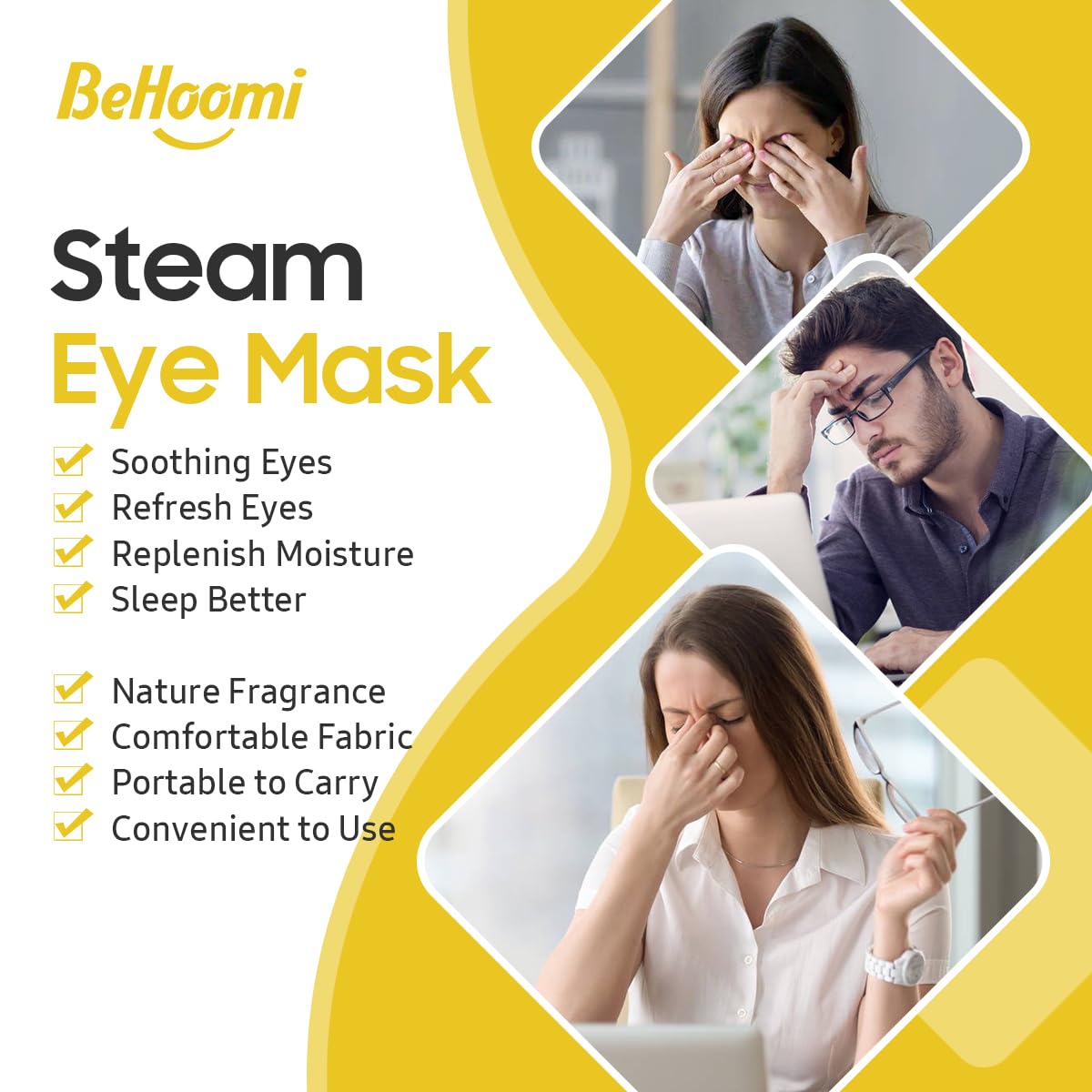 BeHoomi steam eye mask close-up on new no-lint fabric.
