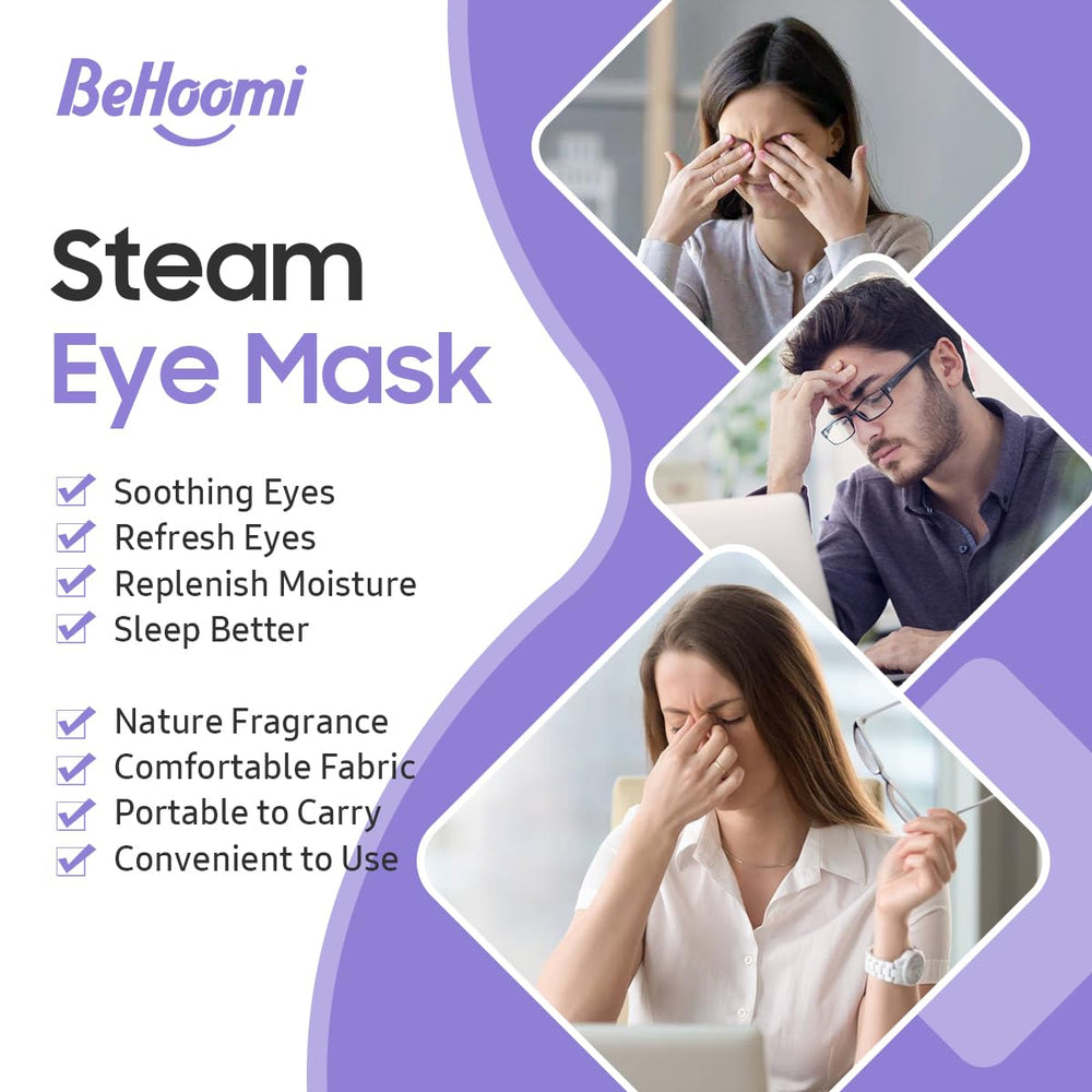 BeHoomi steam eye mask ear-hooks illustrate flexible, universal fit.
