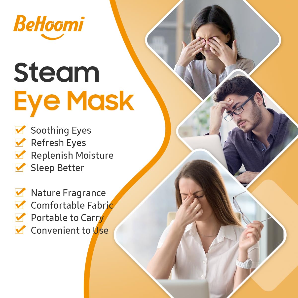 BeHoomi steam eye mask fabric close up shows lint free skin friendly cotton