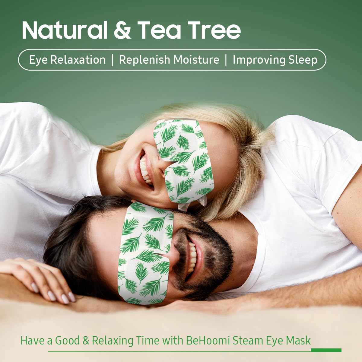 BeHoomi steam eye mask opening shows simple two-step use for quick refresh.