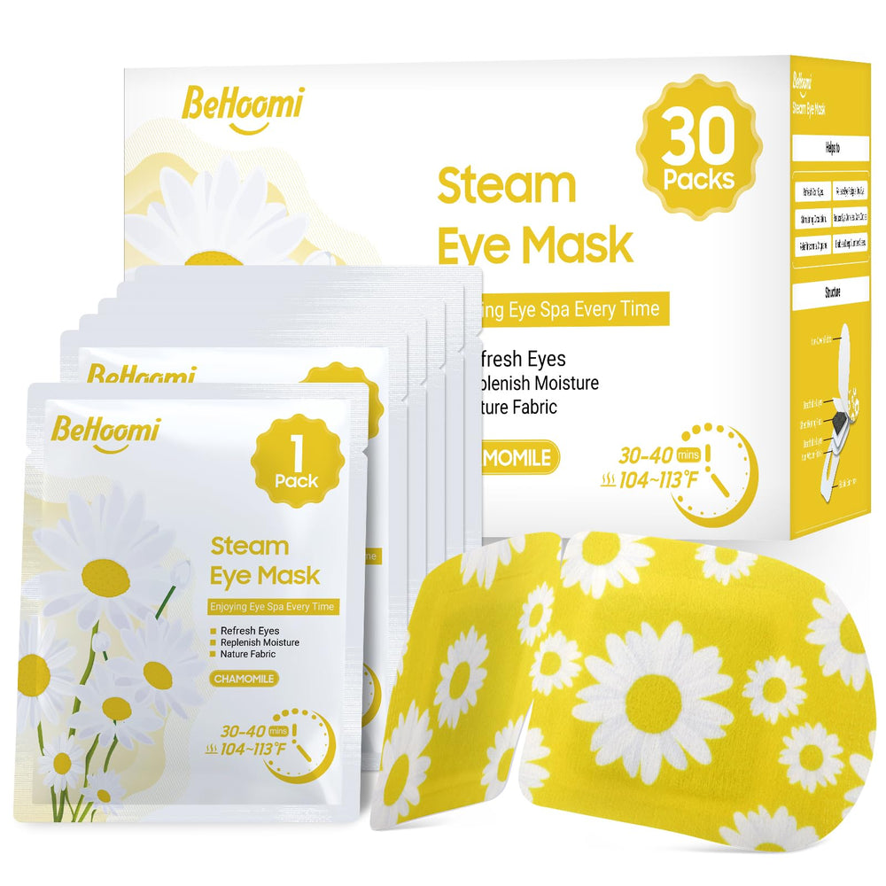 BeHoomi steam eye mask packaged for easy storage and travel.
