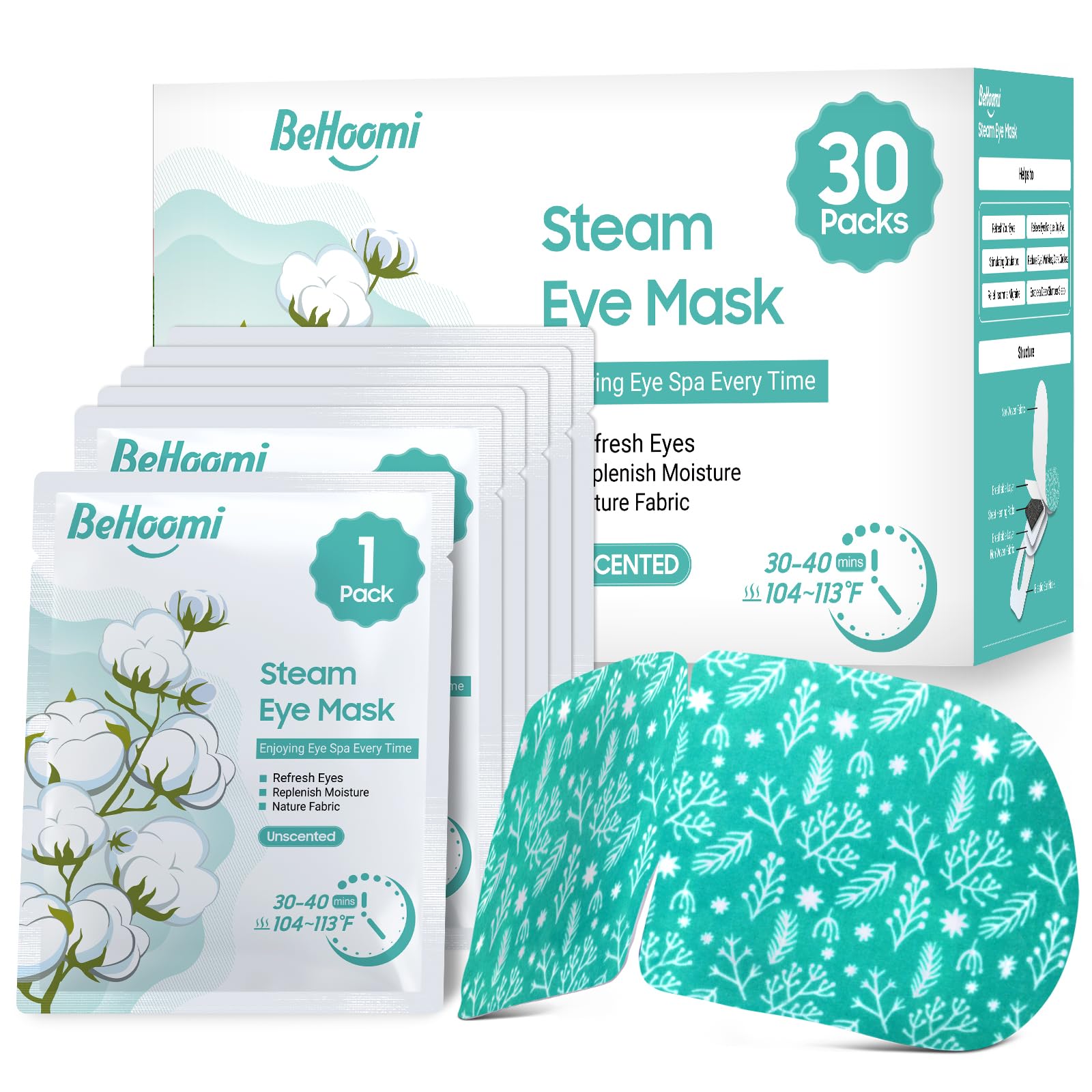 BeHoomi steam eye mask packaging ready for quick relaxation during a busy day.