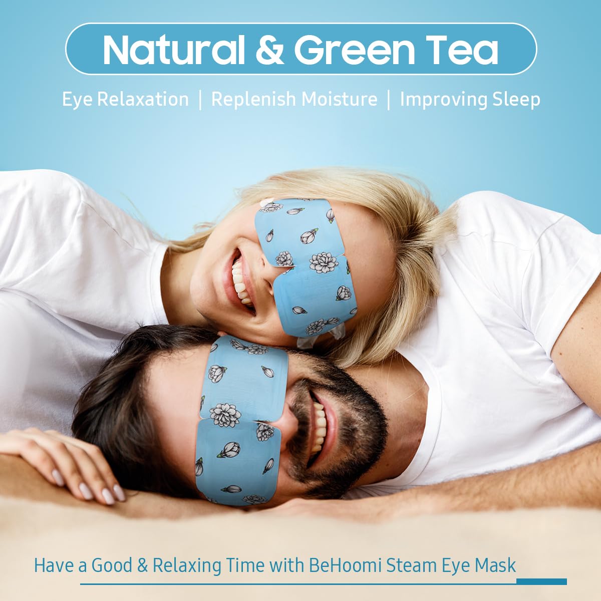 BeHoomi steam eye mask two-step usage for easy self-heating care.