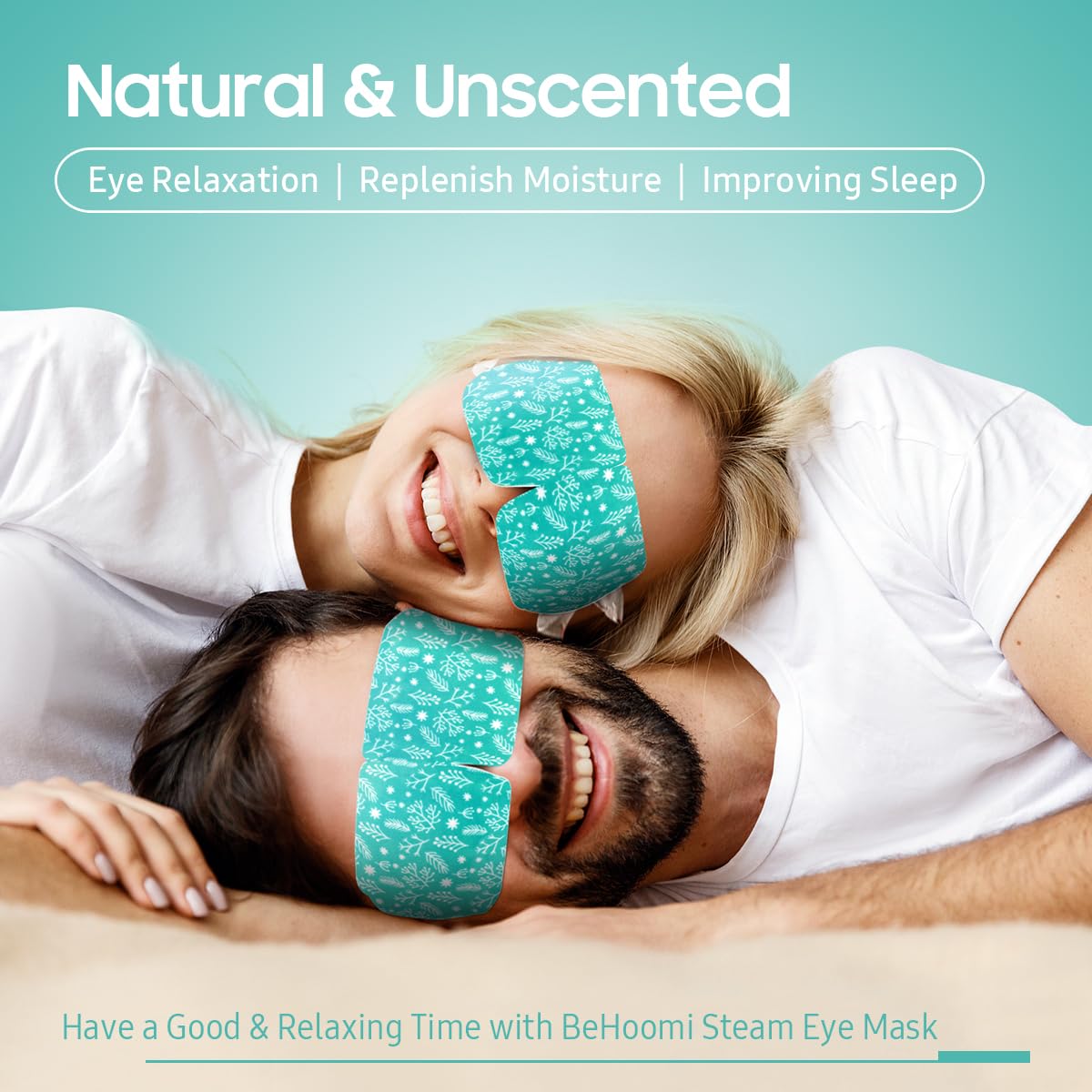 BeHoomi steam eye mask unopened demonstrates cordless relaxation with gentle warmth.