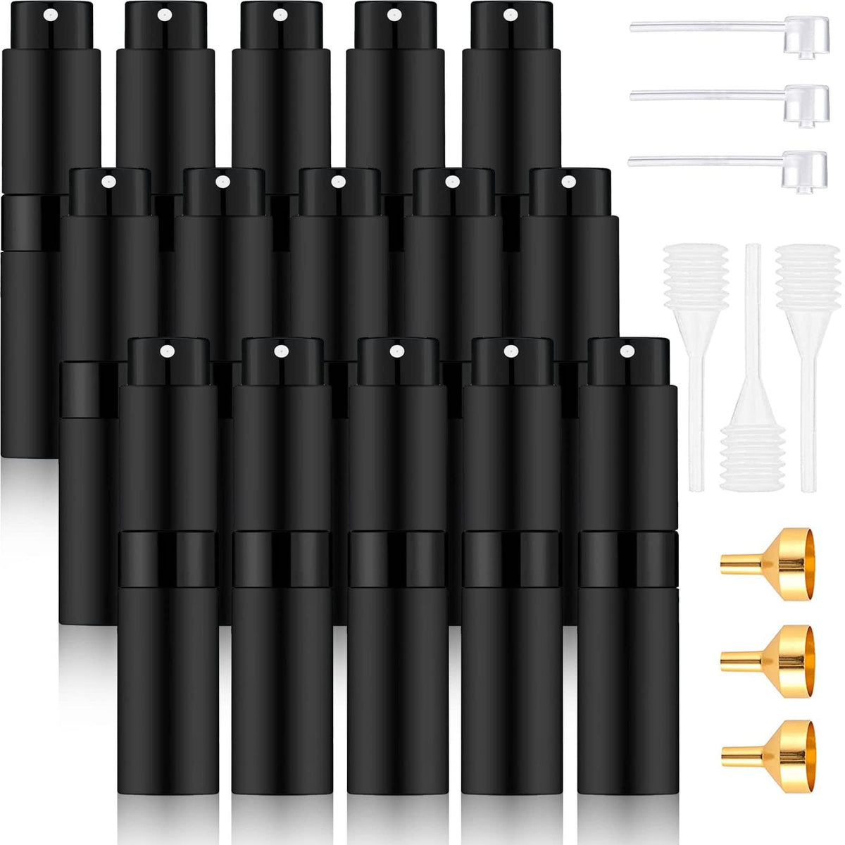 Beieverluck 15pc 8ml travel atomizers in black for on-the-go refills
