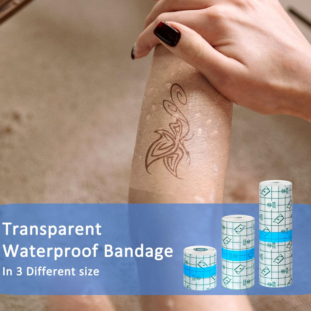 Beieverluck waterproof wrap demonstrates shower-friendly tattoo protection.
