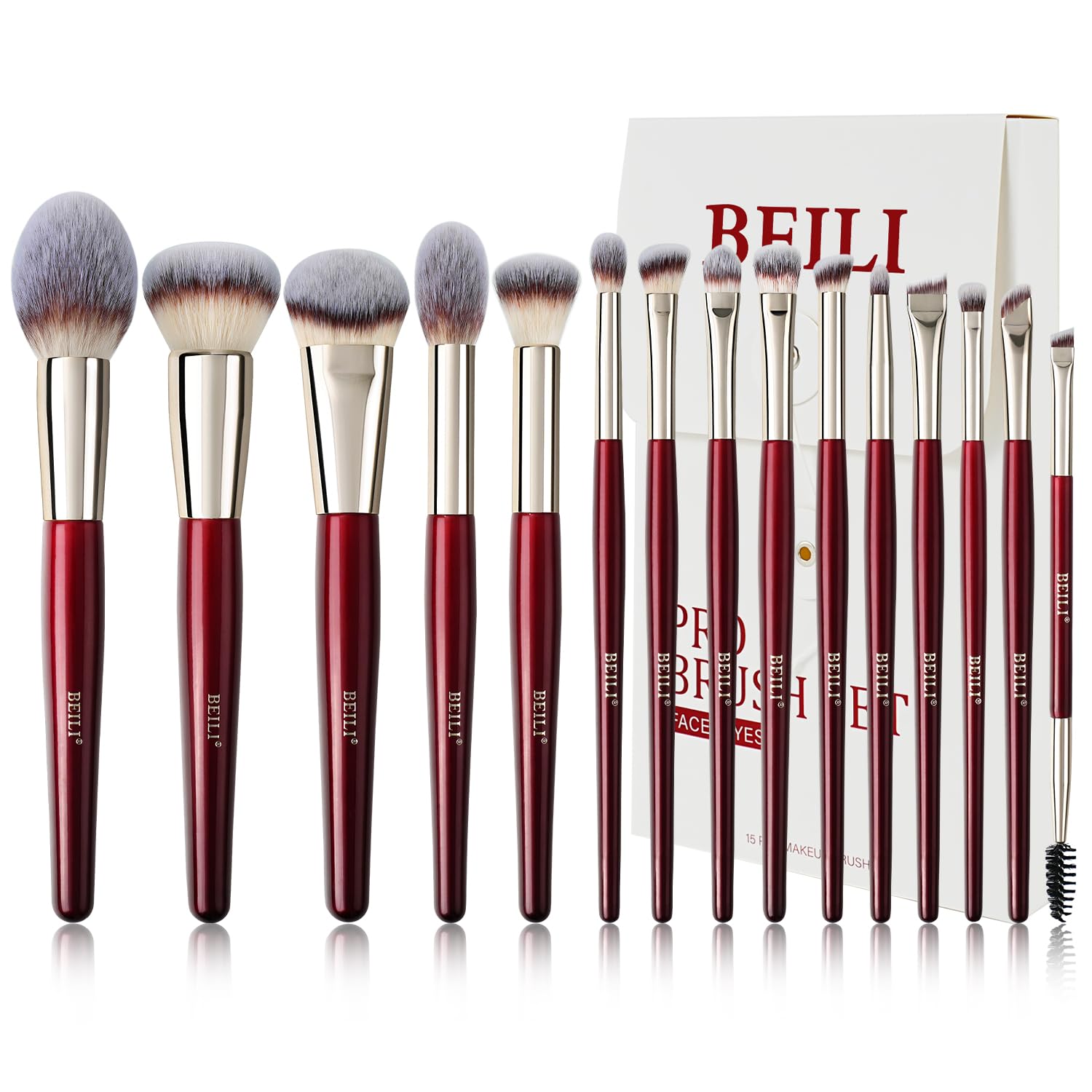 BEILI 15Pcs makeup brush set packaging shows gift-ready presentation.