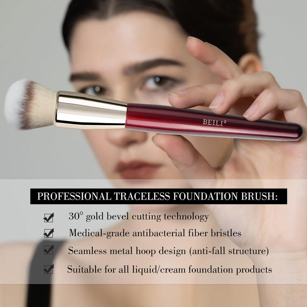 BEILI red premium brush set layout for versatile, quick makeup looks.