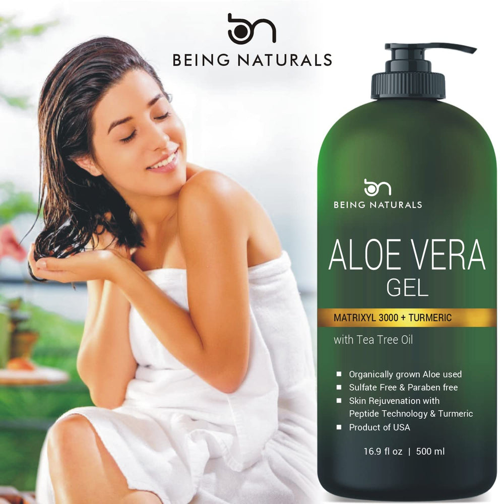 Being Naturals Aloe Gel on face application demonstrates soothing, non-greasy moisture for daily care