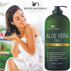 Being Naturals Aloe Gel on face application demonstrates soothing, non-greasy moisture for daily care