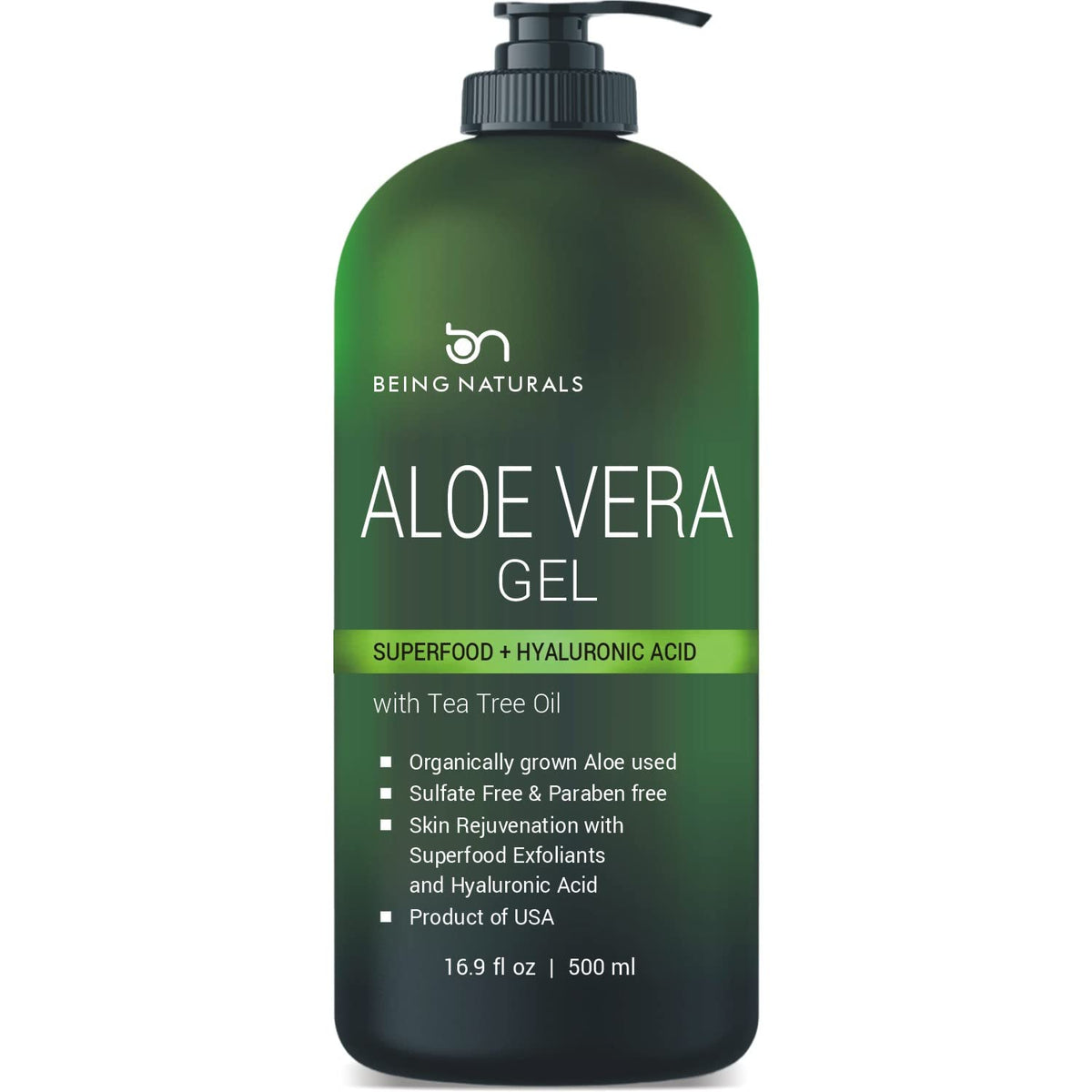 Being Naturals Aloe Vera Gel bottle for quick, non-sticky hydration.
