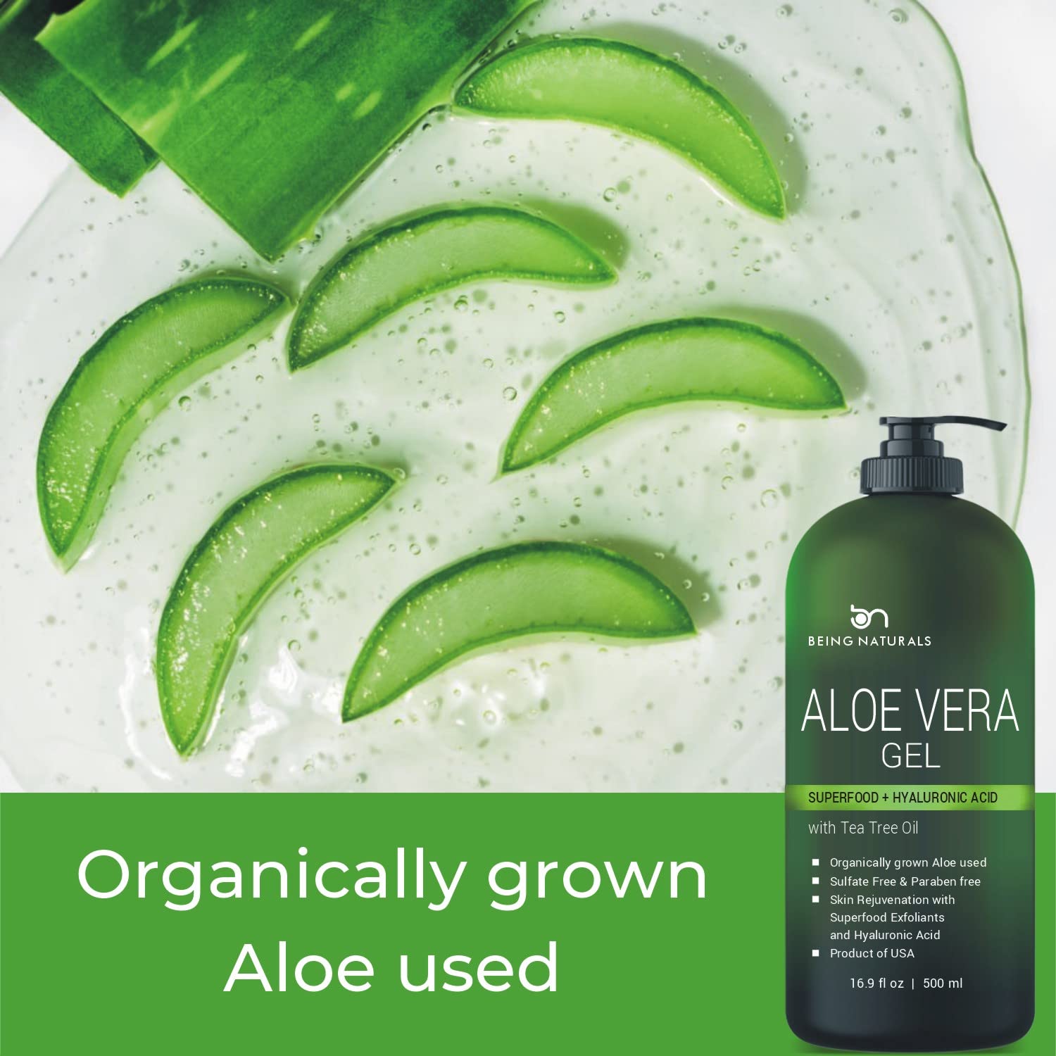 Being Naturals Aloe Vera Gel on the face demonstrates daily moisturizing benefits.