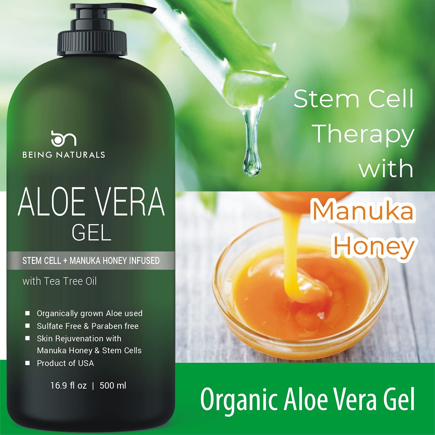 Being Naturals Aloe Vera Gel hydrates skin for face and body.