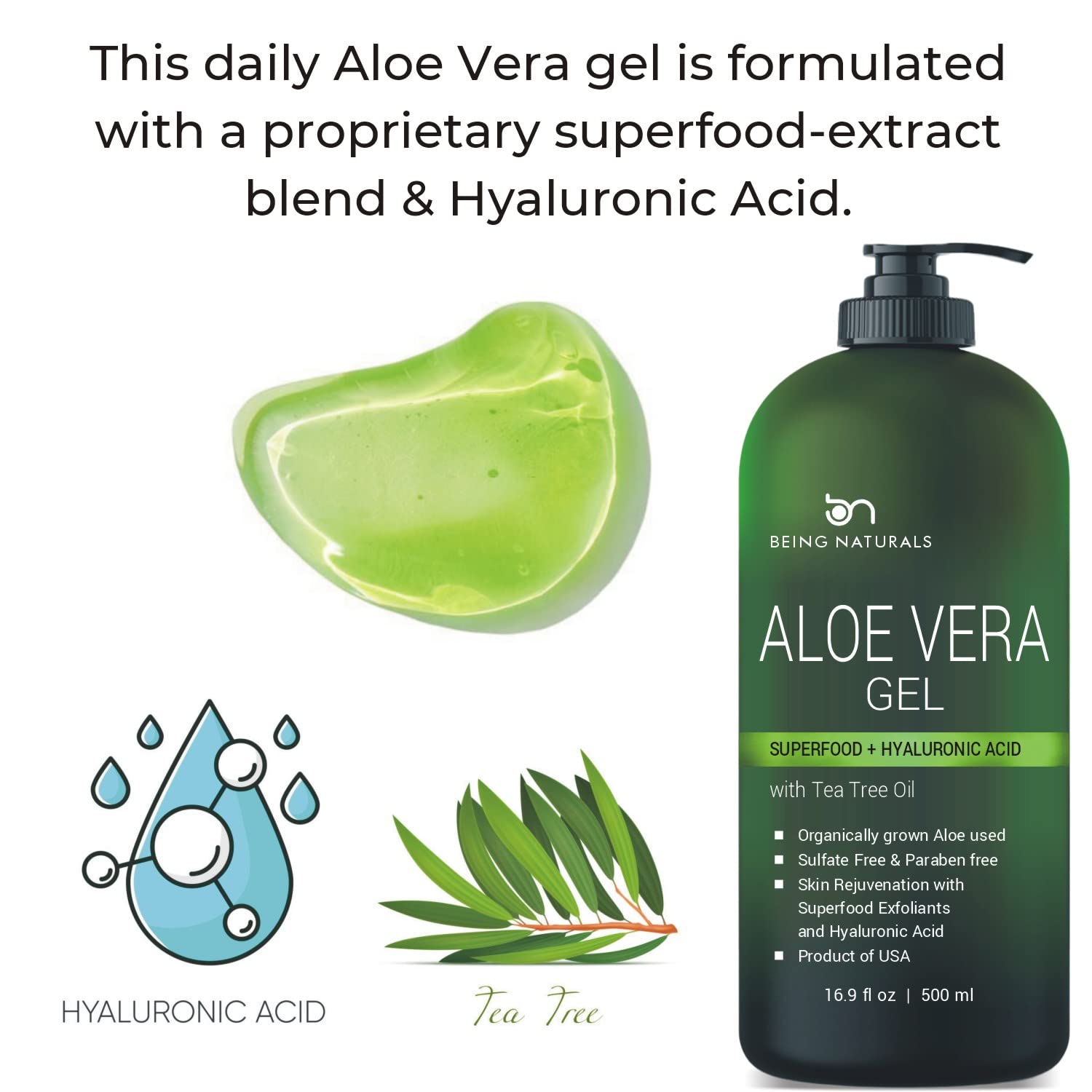 Being Naturals Aloe Vera Gel on hair and scalp for soft, refreshed feel.