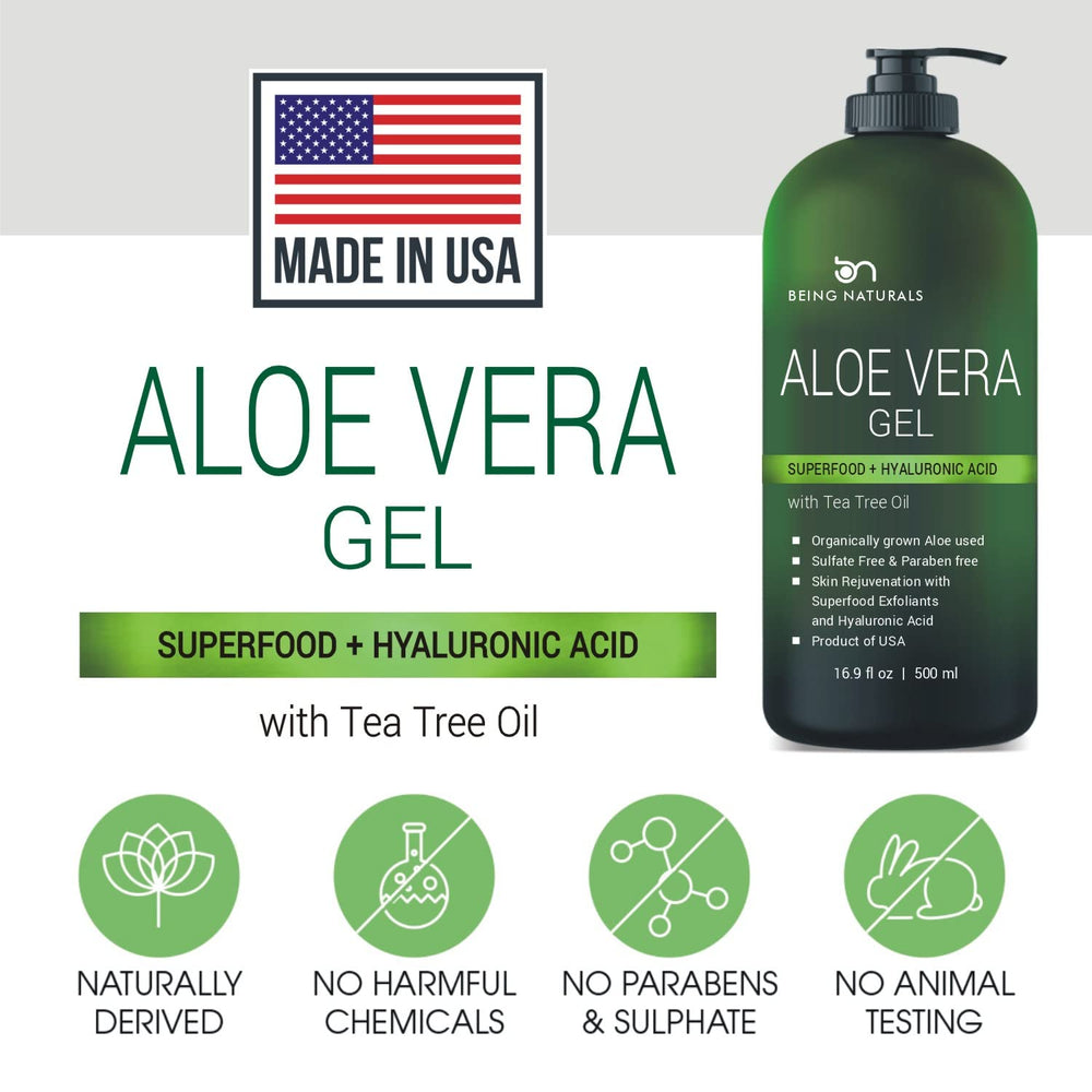 Being Naturals Aloe Vera Gel leaf juice highlight natural extract for soothing skin.