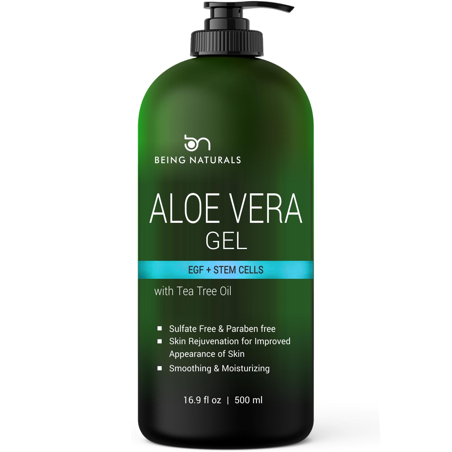 Being Naturals Aloe Gel bottle pour demonstrates easy, refreshing skin hydration.