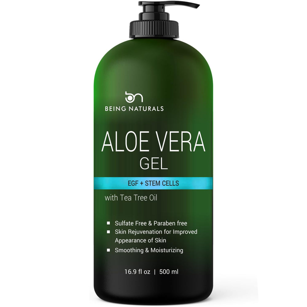 Being Naturals Aloe Gel bottle pour demonstrates easy, refreshing skin hydration.