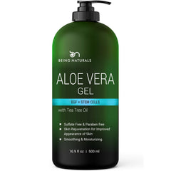 Being Naturals Aloe Gel bottle pour demonstrates easy, refreshing skin hydration.