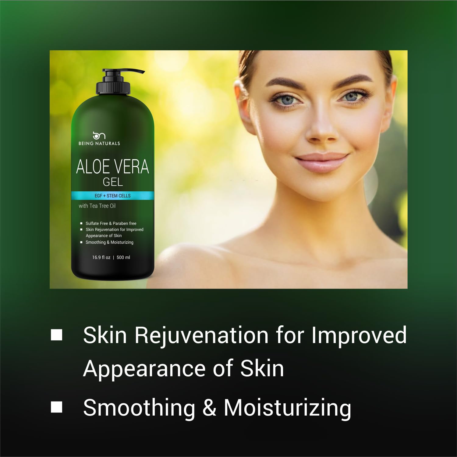 Being Naturals Aloe Gel hair care showcases versatile use on scalp and ends.