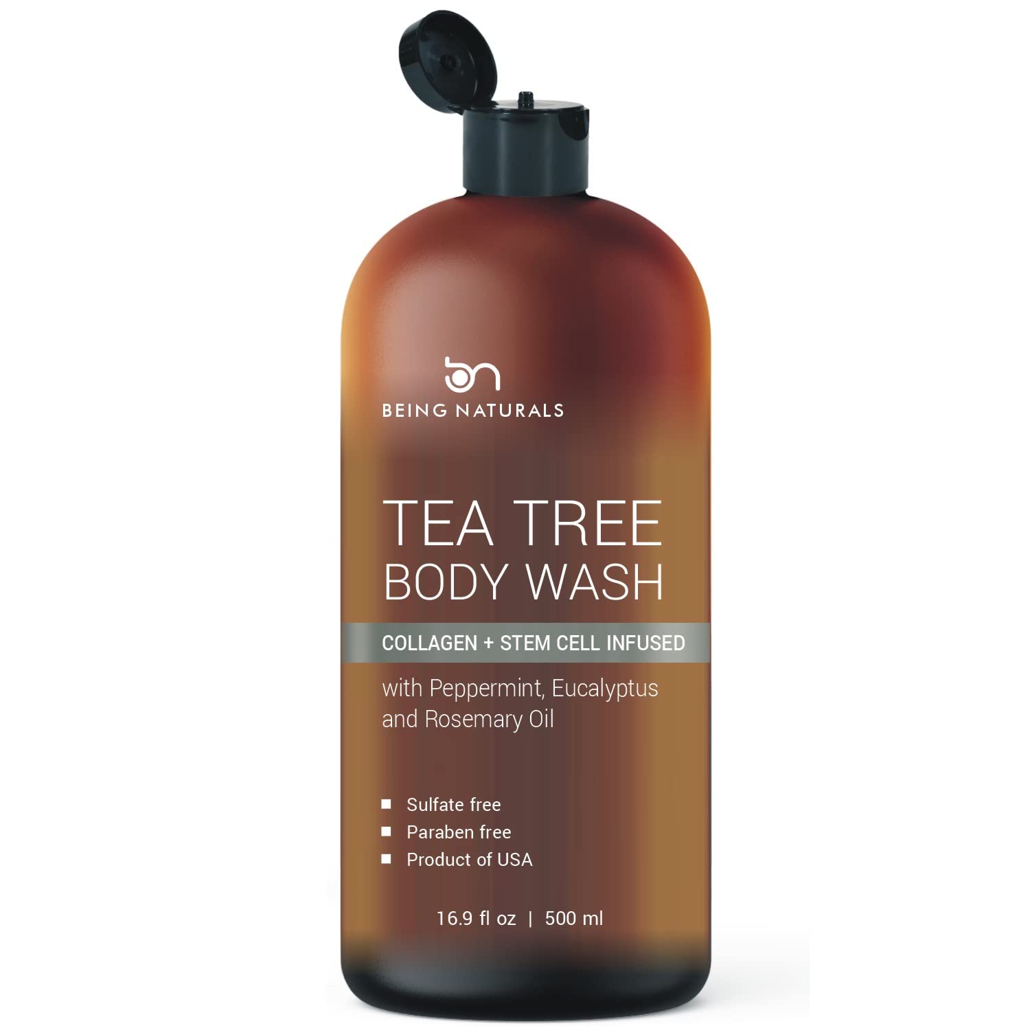 Being Naturals tea-tree-oil-bottle shows natural odor-fighting ingredients for active users.