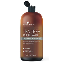 Being Naturals tea-tree-oil-bottle shows natural odor-fighting ingredients for active users.