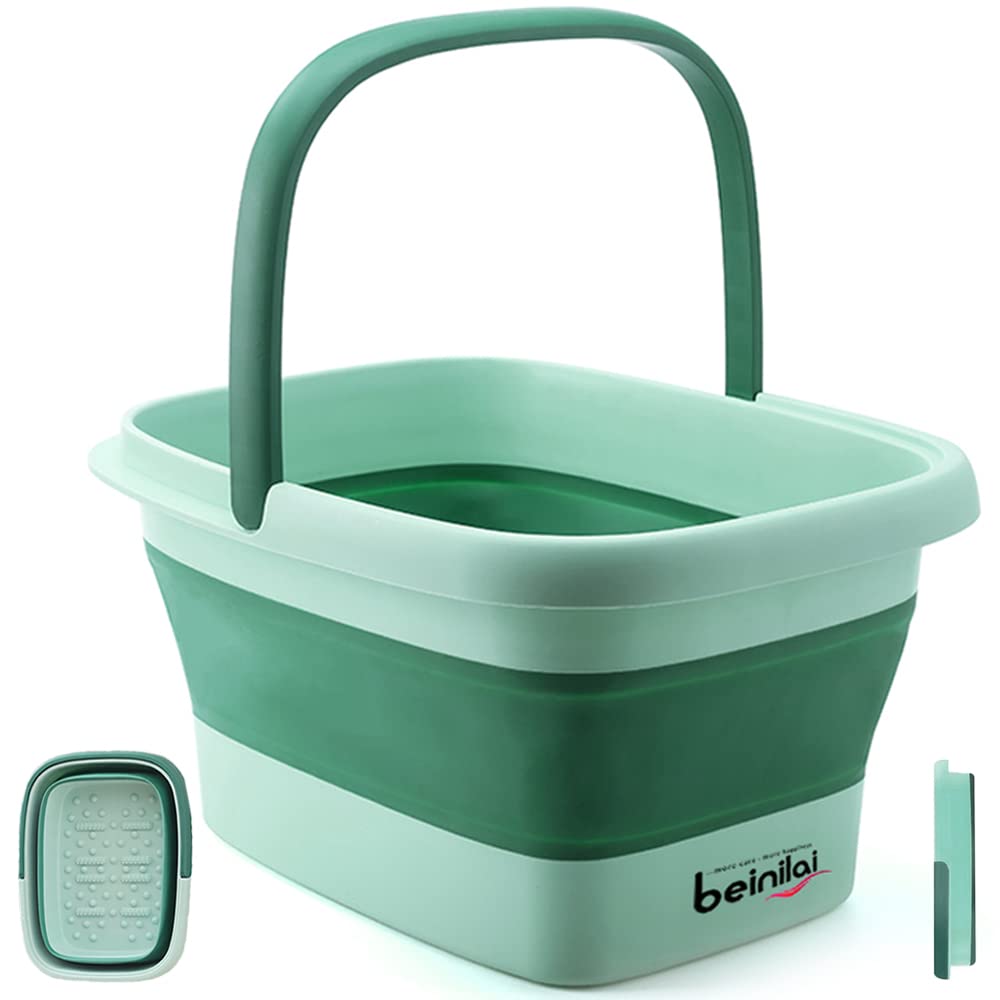 Beinilai collapsible foot bath folded for compact storage and travel convenience.