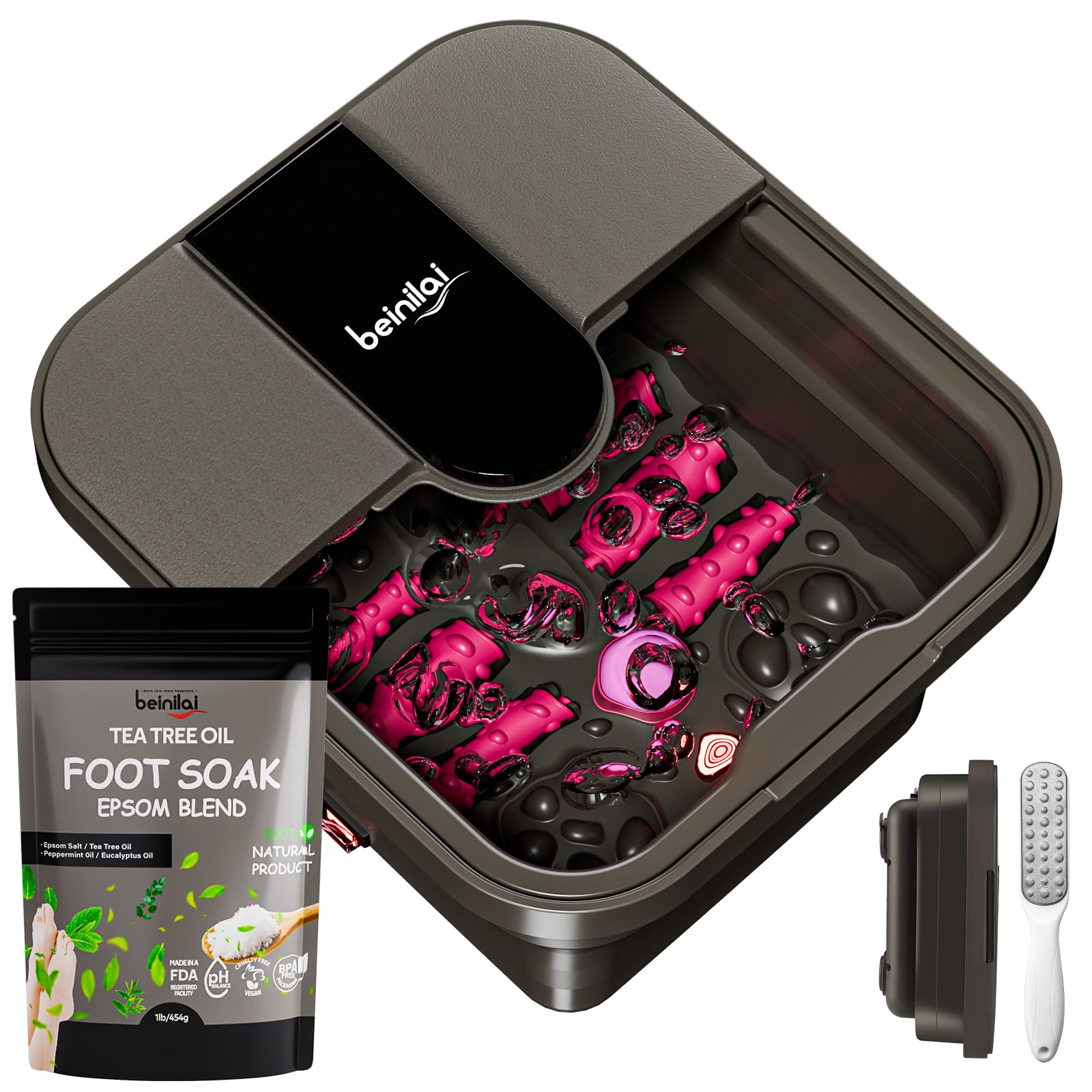 Beinilai collapsible foot spa with heat delivers soothing warmth for tired feet.