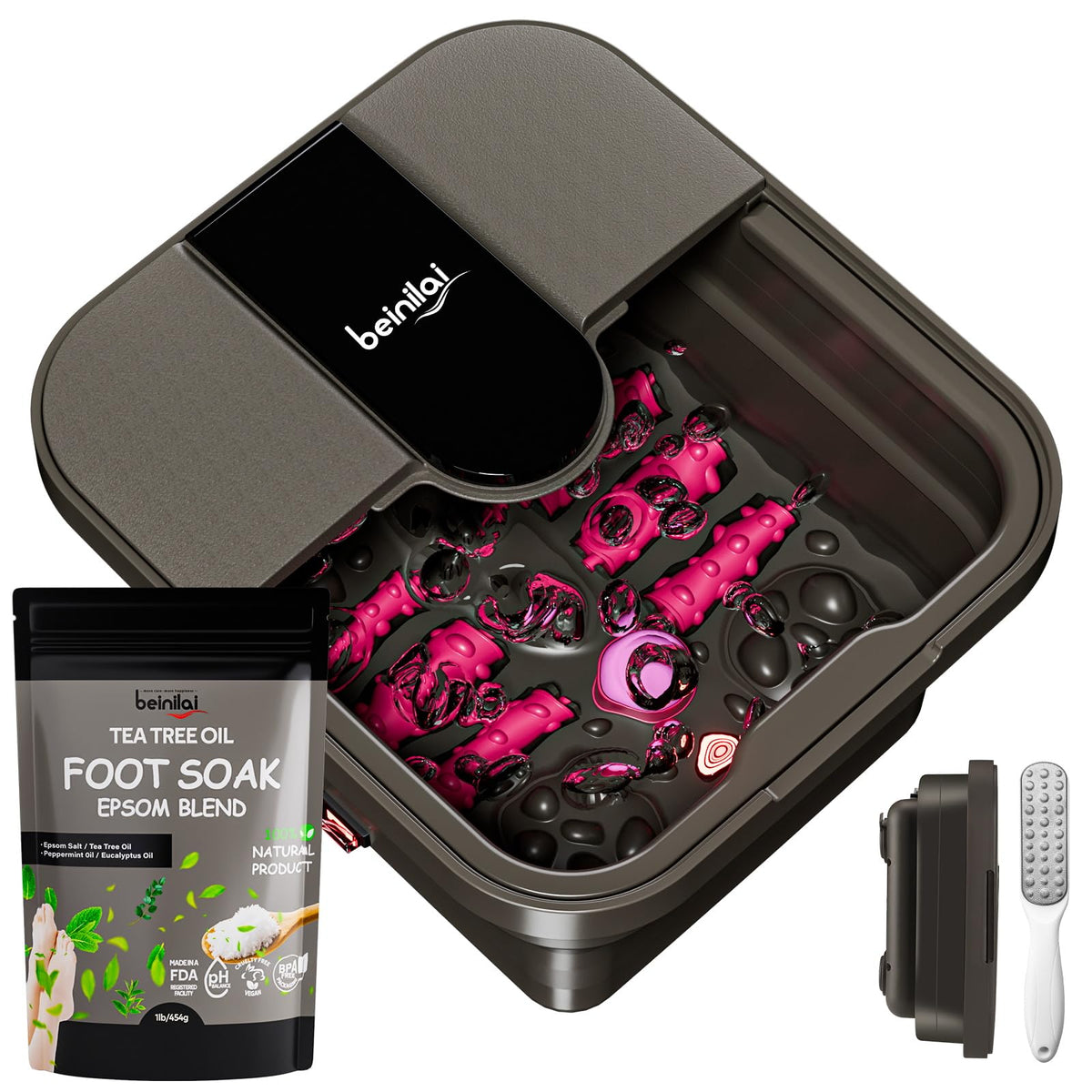 Beinilai collapsible foot spa with heat delivers soothing warmth for tired feet.