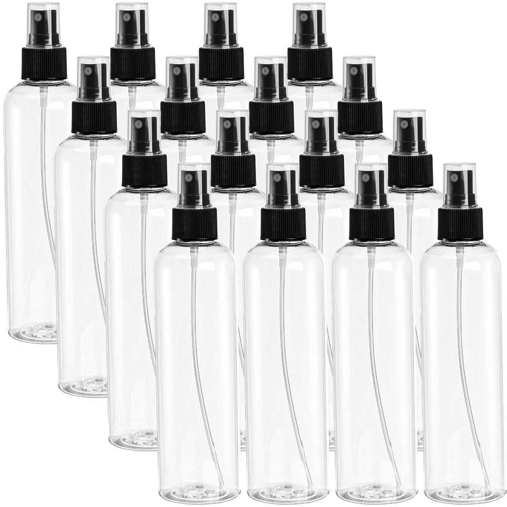 Bekith 16-pack clear 8 oz spray bottles with fine mist for easy product identification