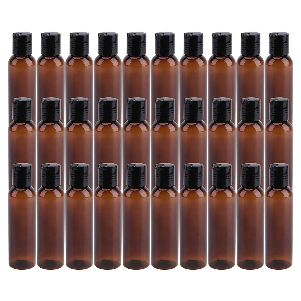 Bekith 4oz brown squeeze bottles with disc-top cap, ideal for travel-sized toiletries.