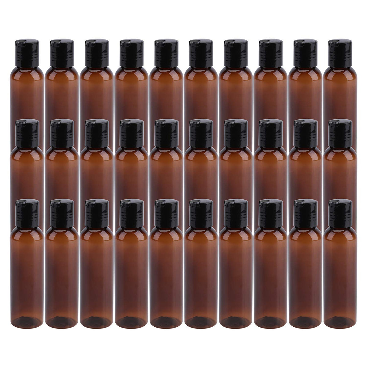 Bekith 4oz brown squeeze bottles with disc-top cap, ideal for travel-sized toiletries.