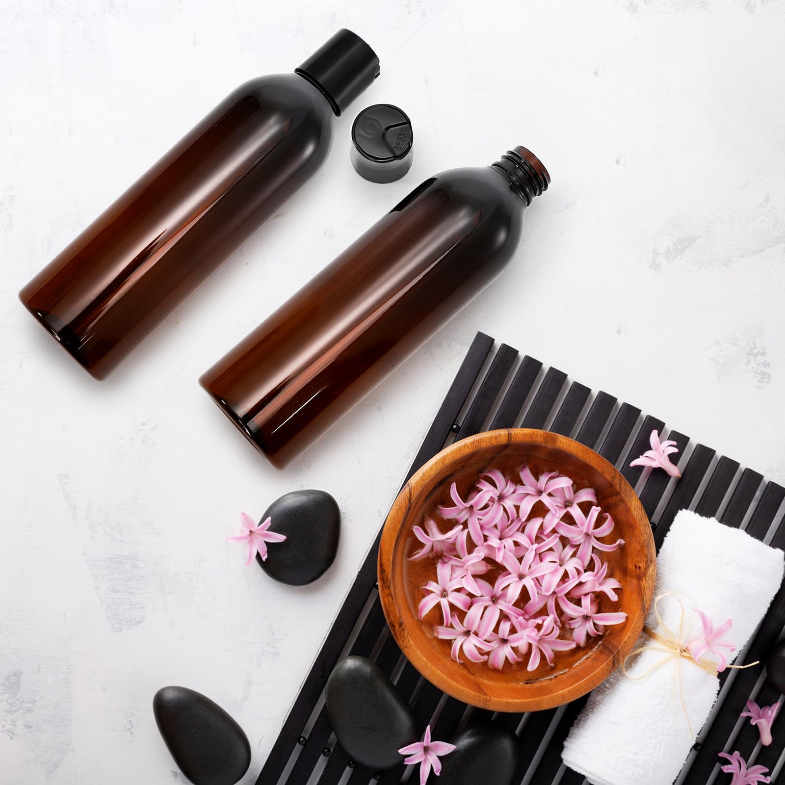 Bekith 8oz bottles fit shampoos, lotions, and essential oil blends on the go.