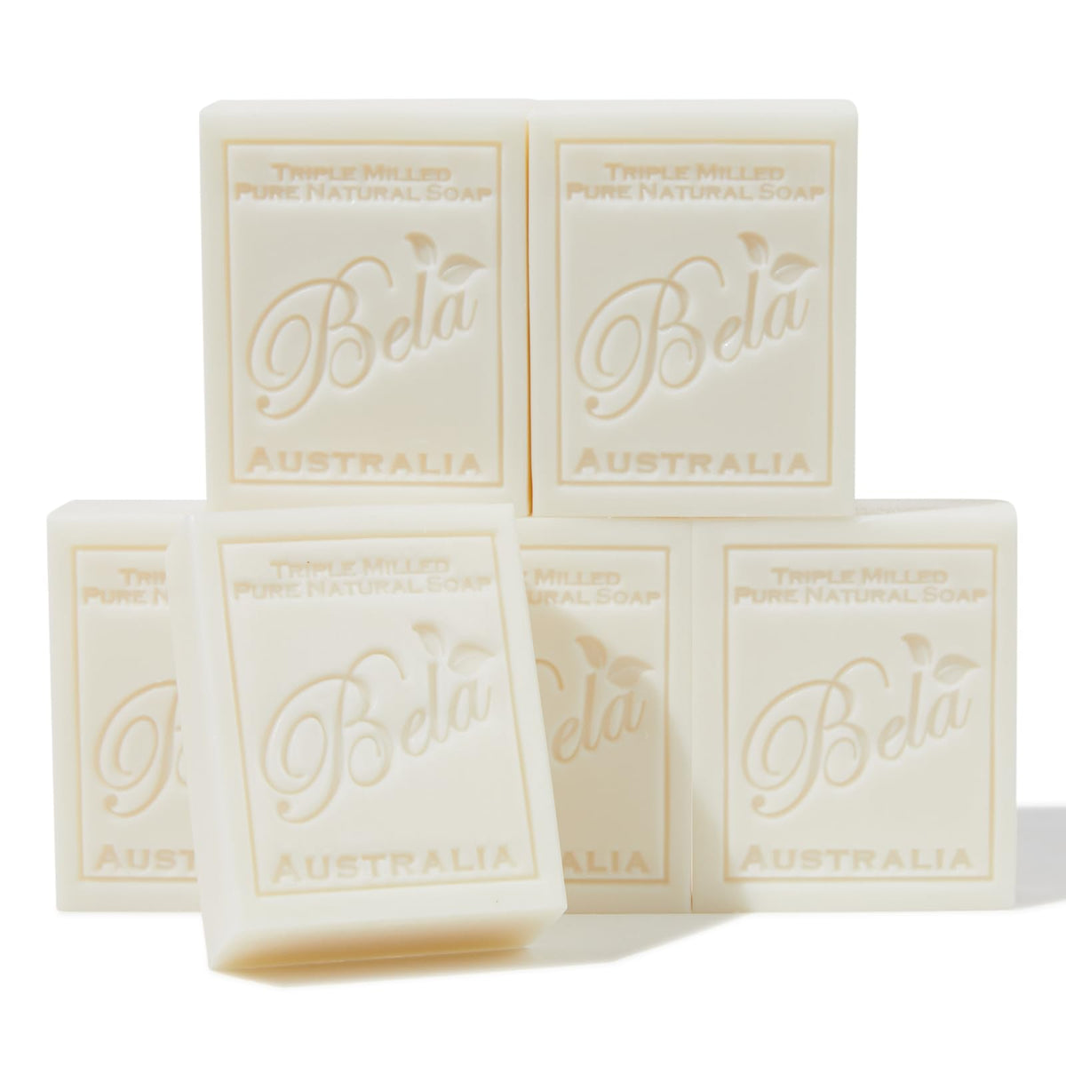 BELA extra creamy goat milk soap bar 6-pack long-lasting cleansing for hands, face and body.