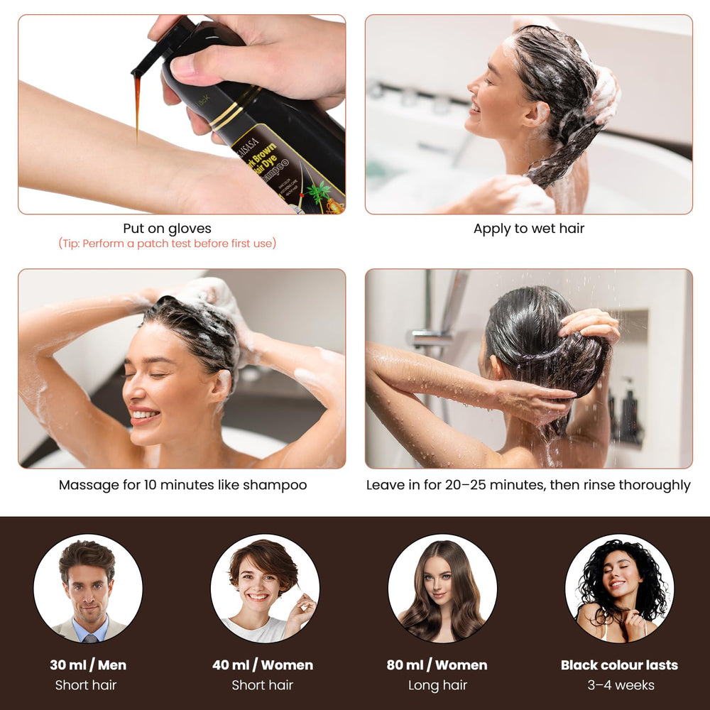BELEZALIB Instant Black Hair Dye Shampoo soft shine result with natural looking black tones