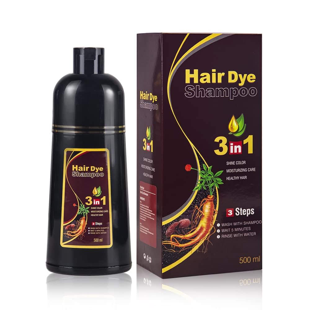 BELEZALIB instant dark brown dye shampoo bottle close-up for at-home color convenience.
