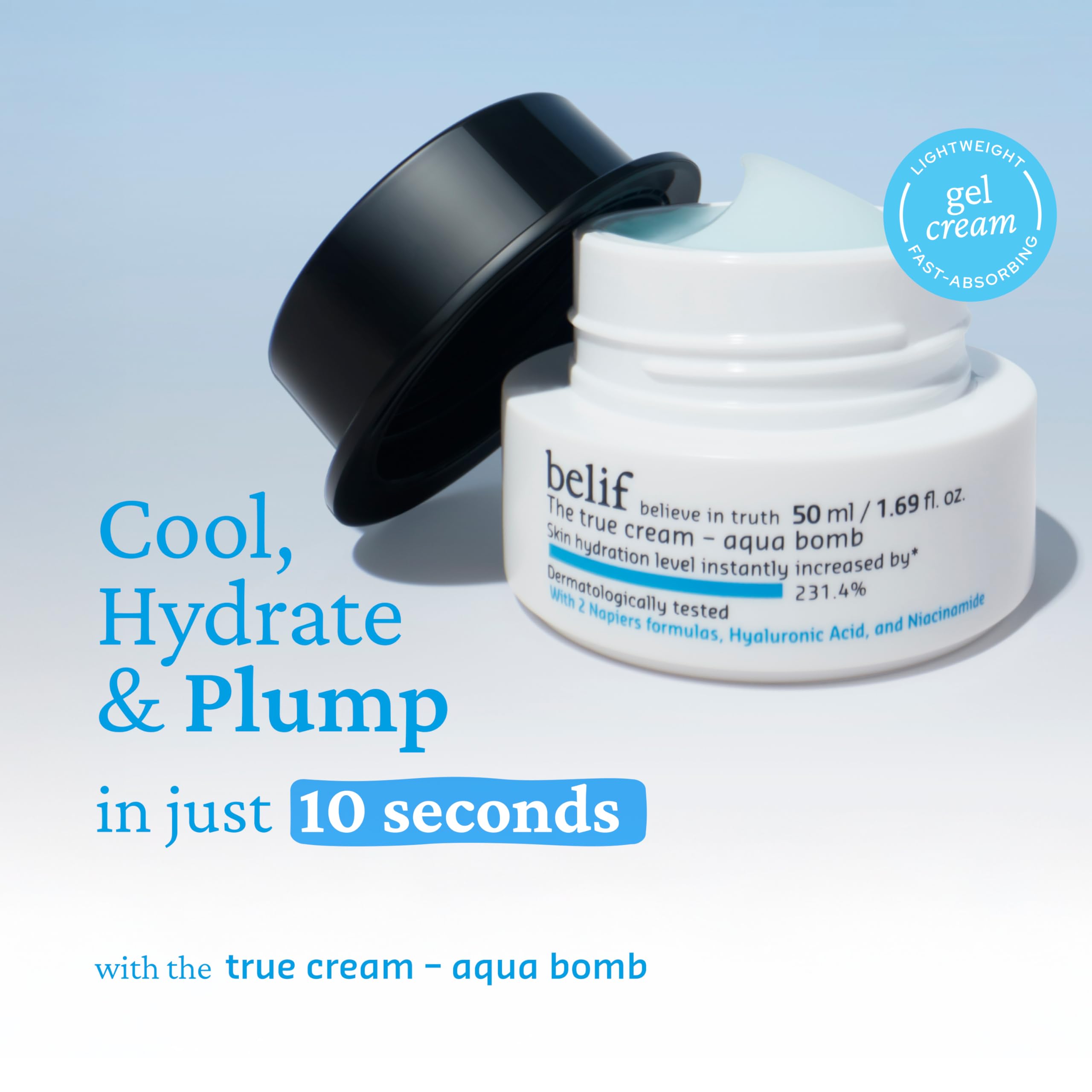 belif Aqua Bomb application swatch demonstrates quick absorption without grease