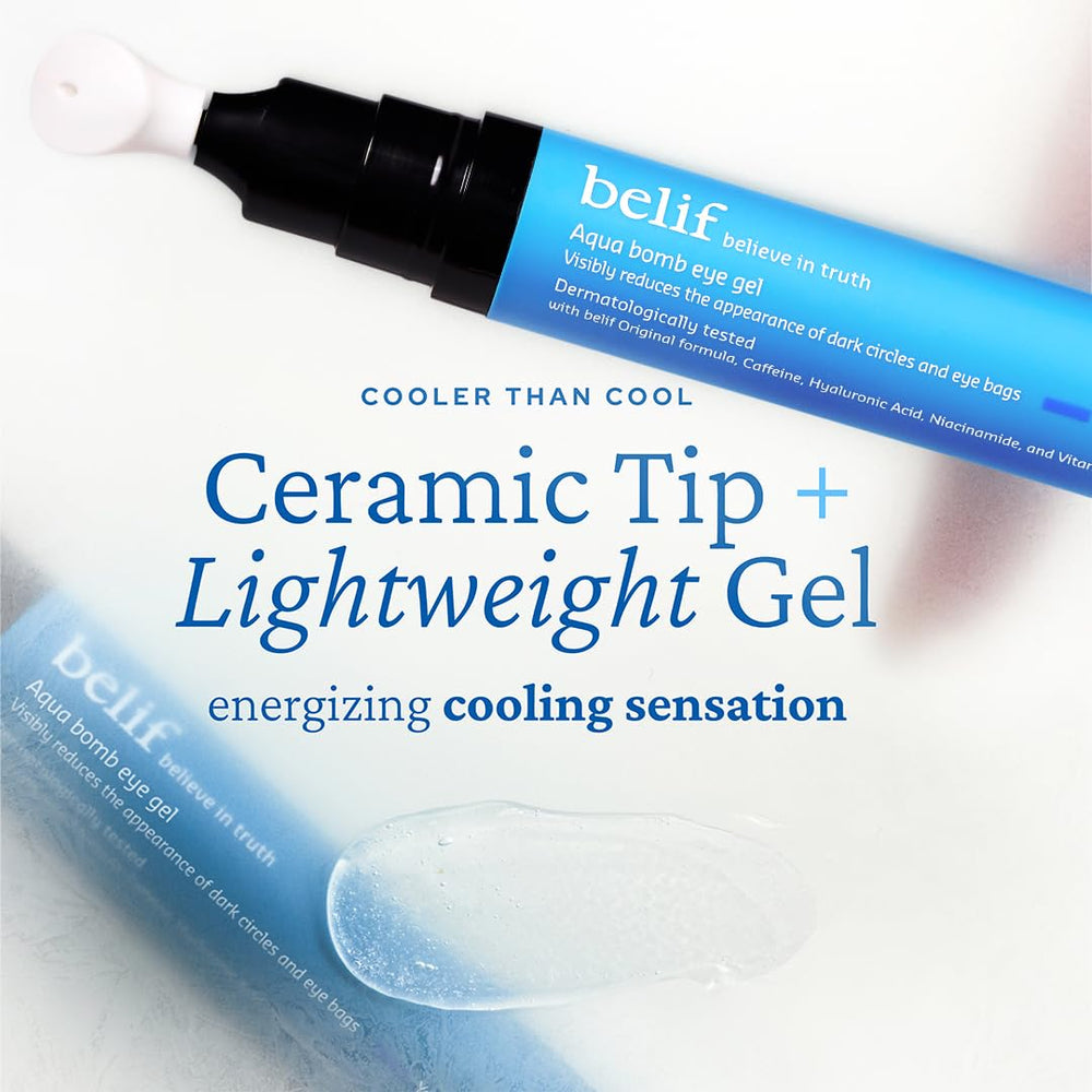 Belif Aqua Bomb Cooling Eye Gel with collagen supports a firmer feel around eyes.