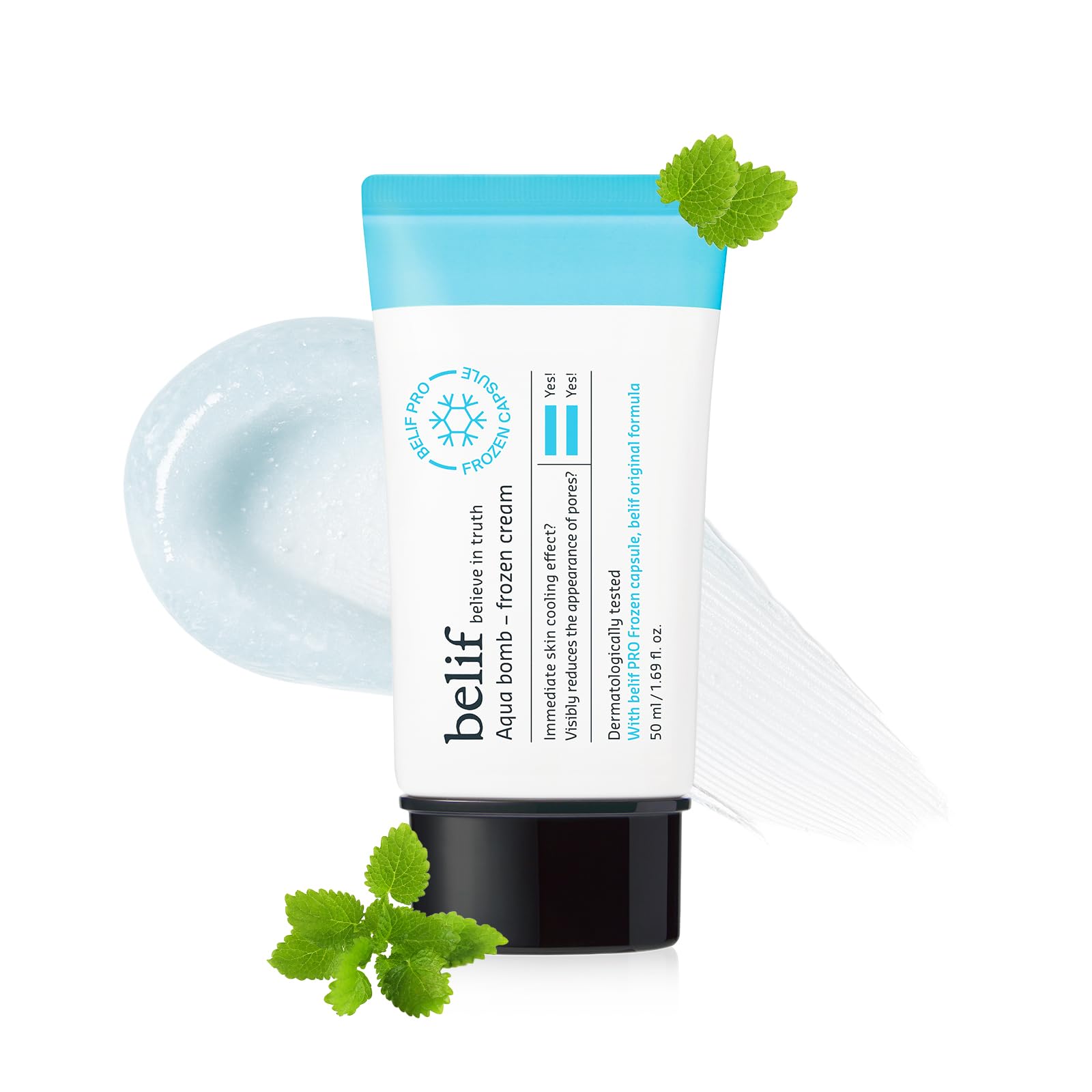 belif Aqua Bomb cooling-relief-cream tube closeup showing refreshing hydration