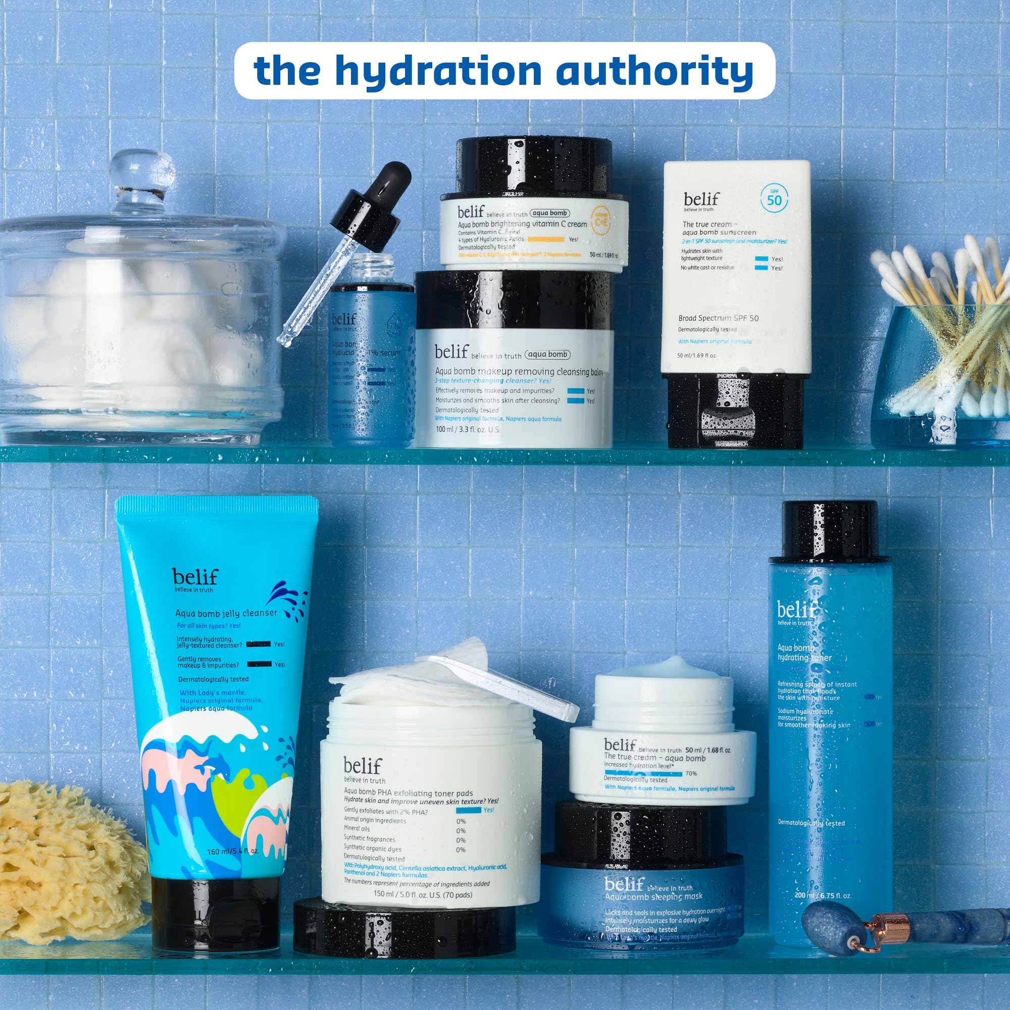 belif Aqua Bomb daily skincare routine shot for hydrated complexion