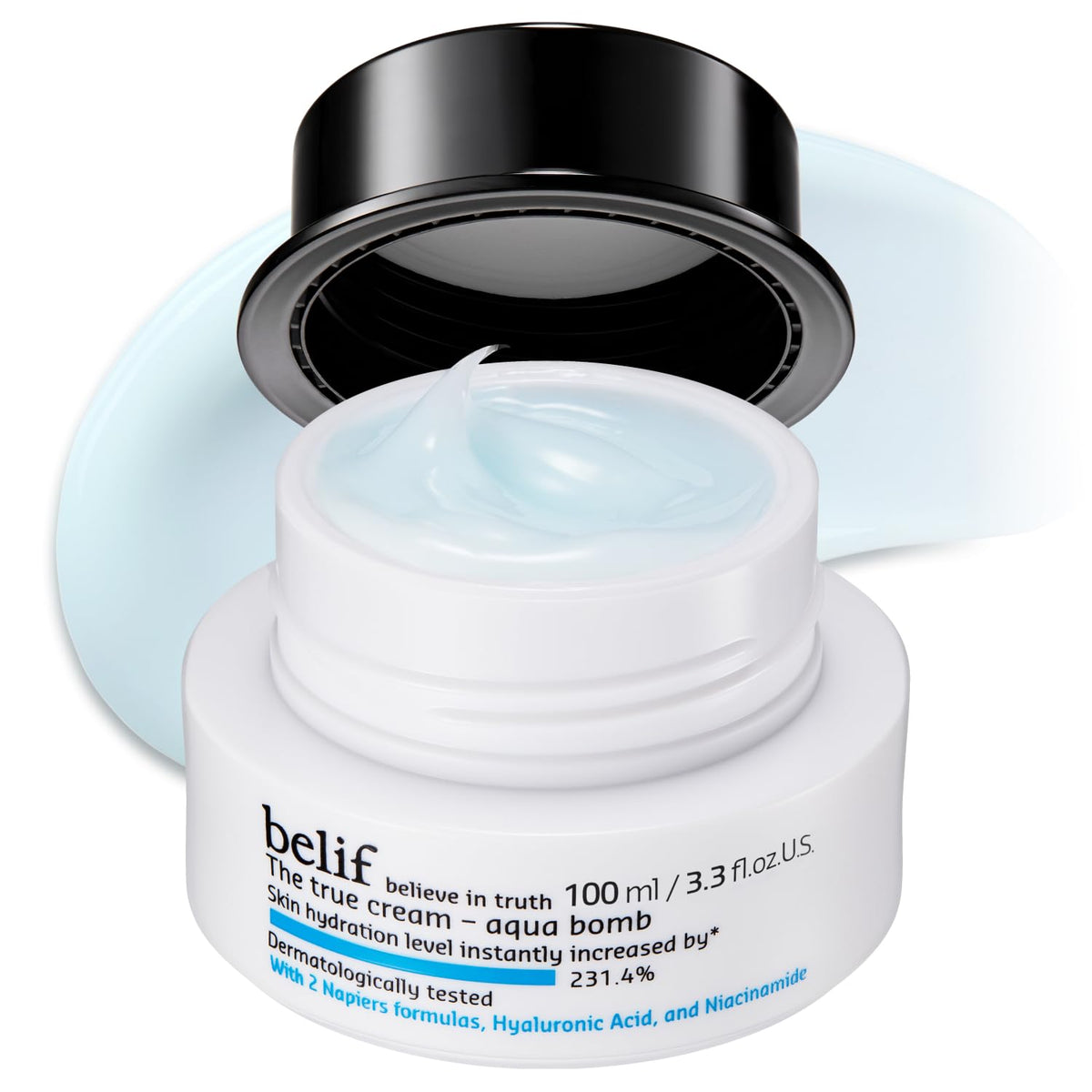 belif Aqua Bomb jar closeup highlighting gel texture for deep hydration