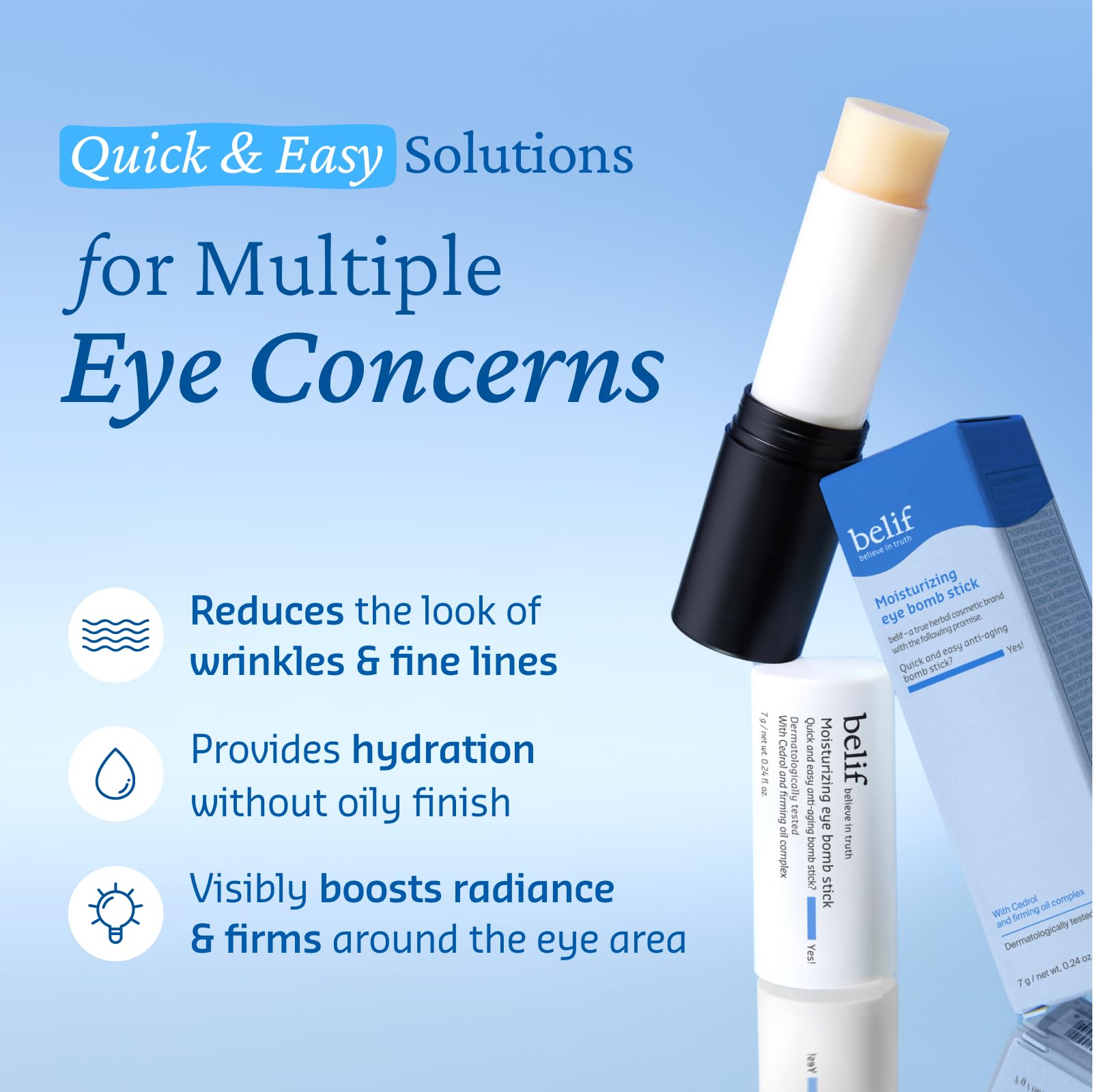 Close-up of Belif Eye Bomb Stick texture shows silky, fast-absorbing cream.