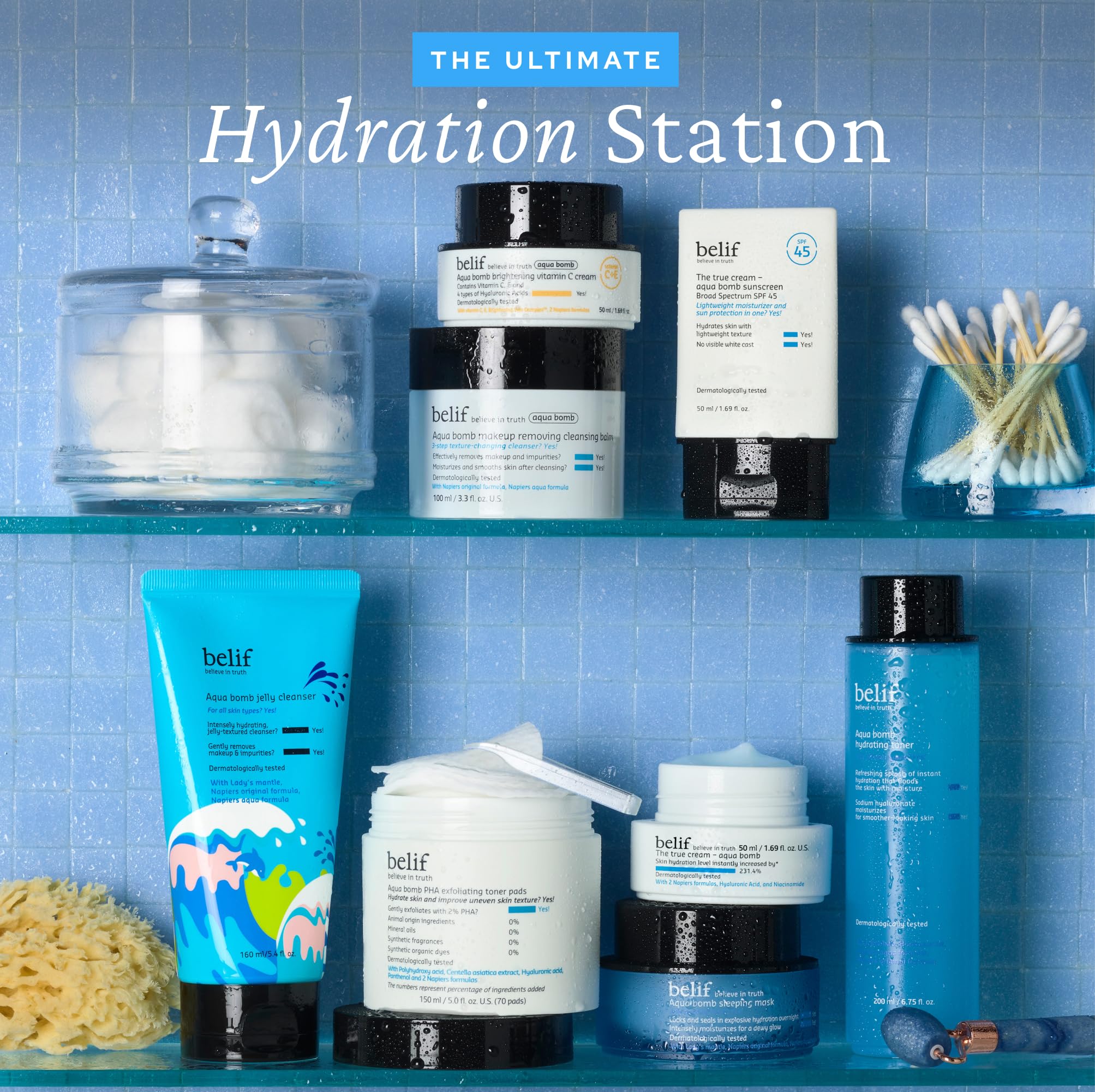belif Hydrate & Go Kit hydration closeup highlights moisture-locked glow
