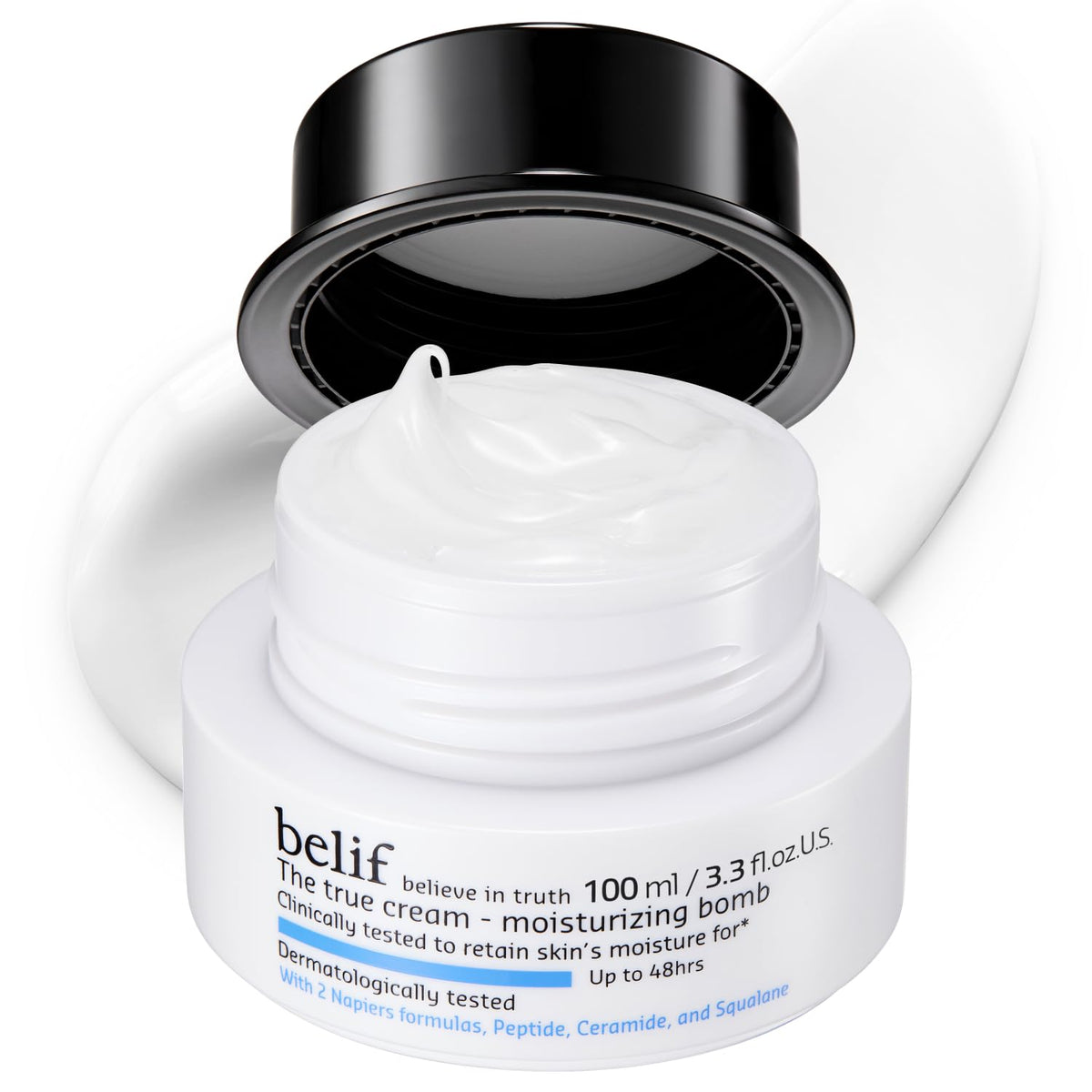 belif Moisturizing Bomb ceramide peptide squalane jar showcases rich hydration for plump skin