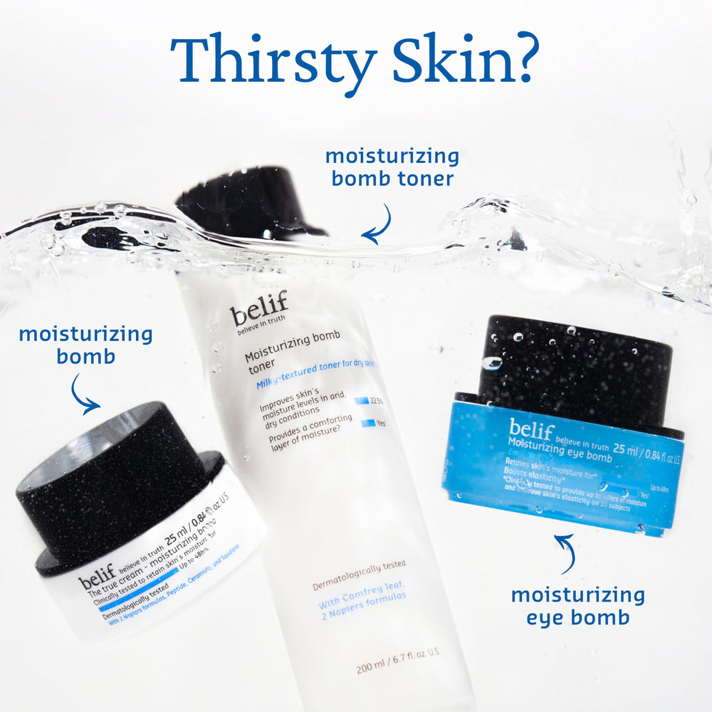 belif Moisturizing Bomb Toner after use reveals radiant hydrated skin