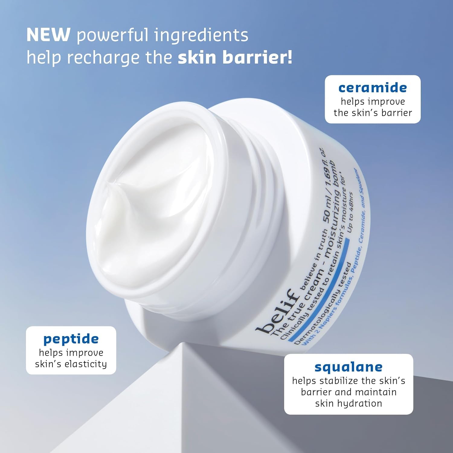 belif Moisturizing Bomb Toner deluxe size offers creamy, milky hydration with no stickiness.